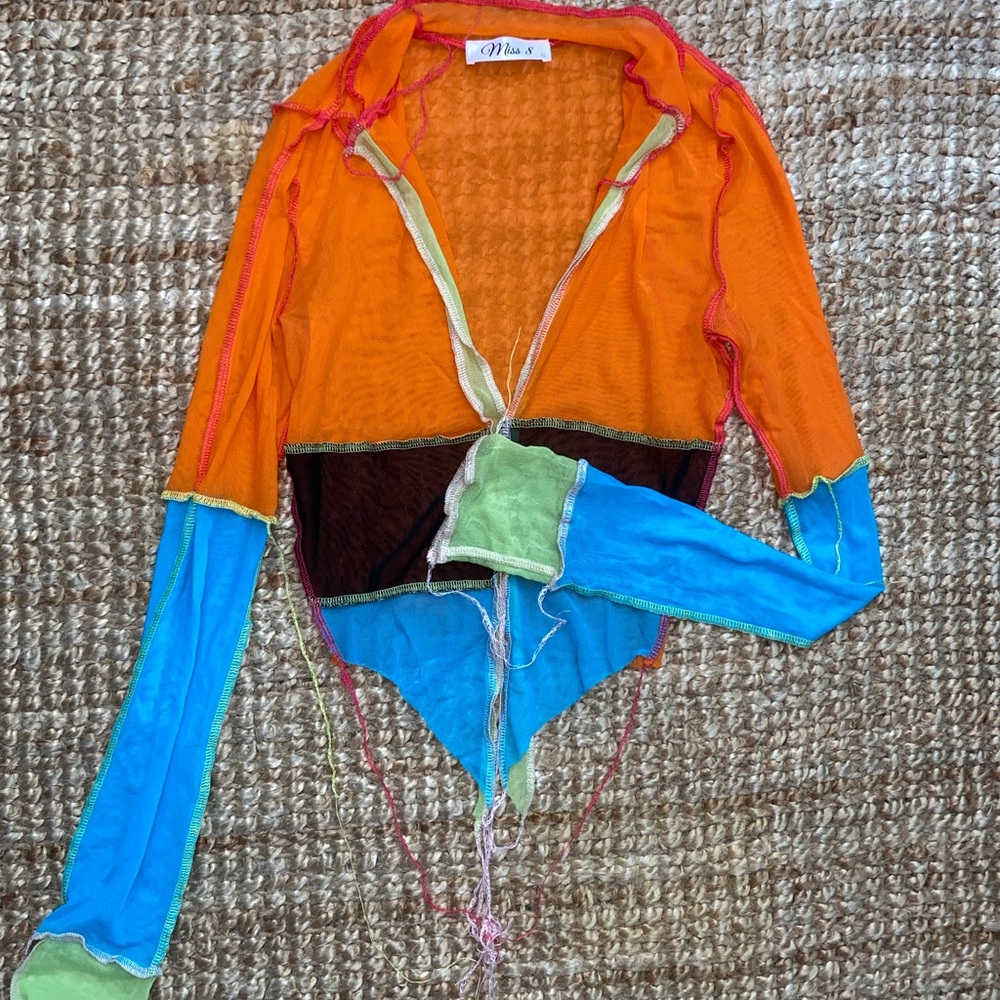 Y2K sheer fringe long sleeve crop top